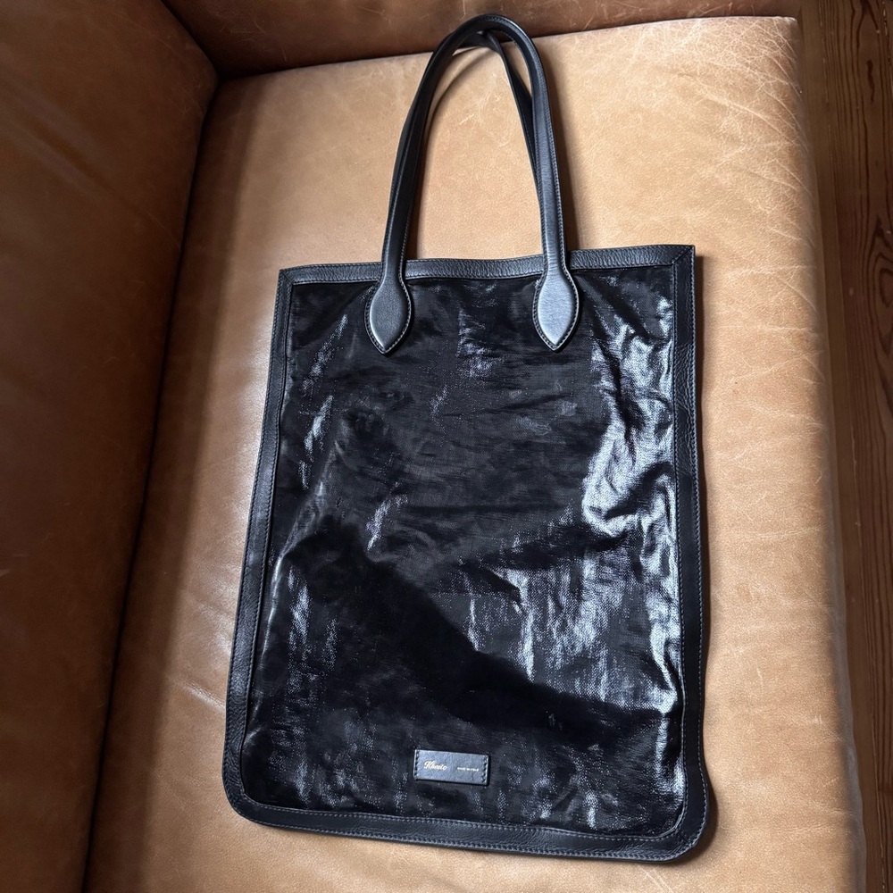 Khaite Grace North South Black Patent Leather Tote Bag quiet luxury minimal
